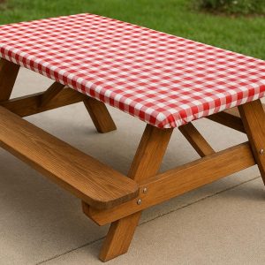 Elastic Fitted Tablecloth for Picnic Tables Outdoor and Indoor Use