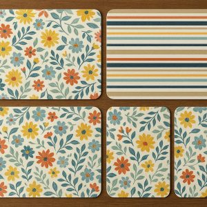Reversible Plastic Placemats Set of 6 Double Sided Design